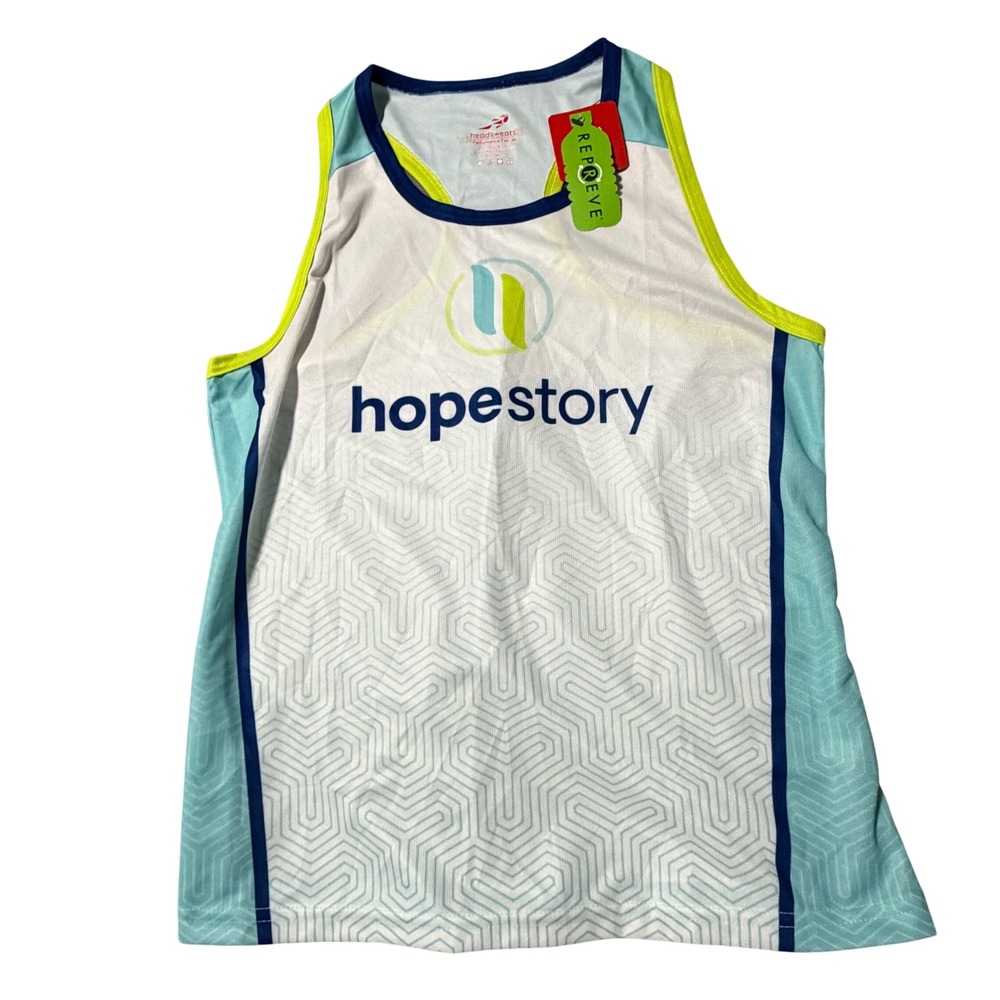 Headsweats Hope Story Performance Tank Top Womens Medium White Teal Repreve NWT